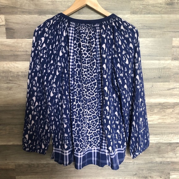 Boho Balloon Sleeve Tie Front Smocked Gingham Blouse XL - Picture 9 of 10